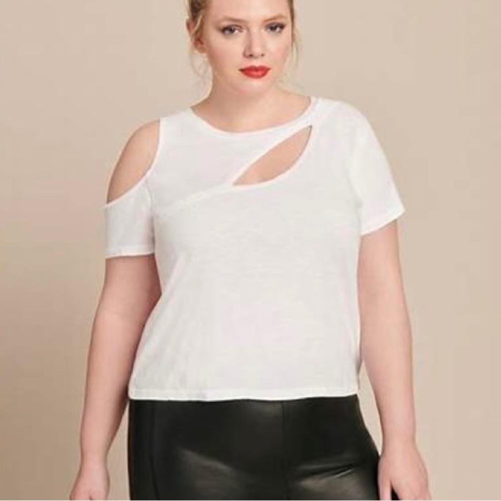 LNA White Bloom Cutout Short Sleeve Tee Size L